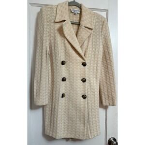 ST JOHN BY Marie Gray Women's Double Breasted Ivory Gold Sparkle Coat 12 Couture